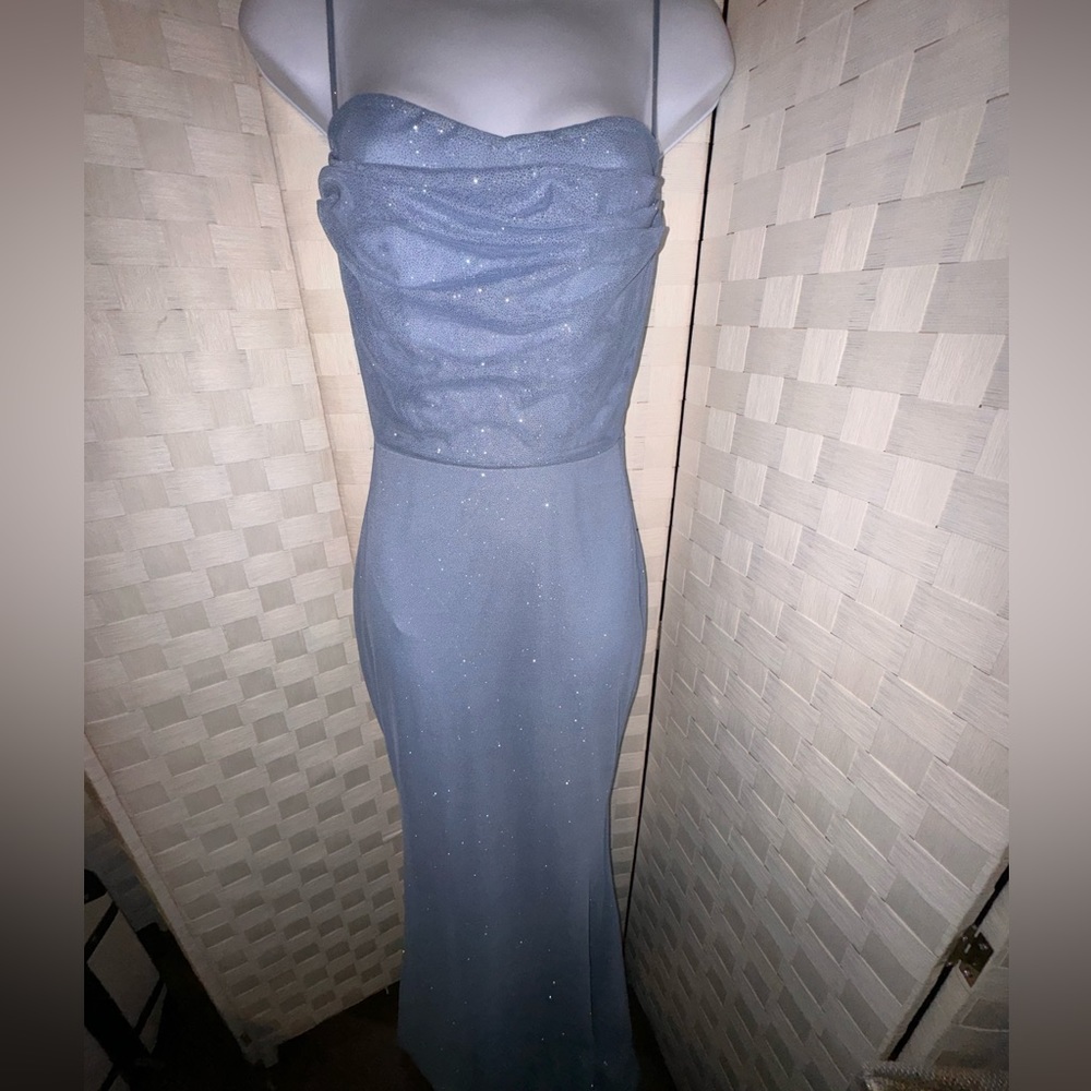Windsor Spaghetti strap light blue mermaid sparkle prom dress